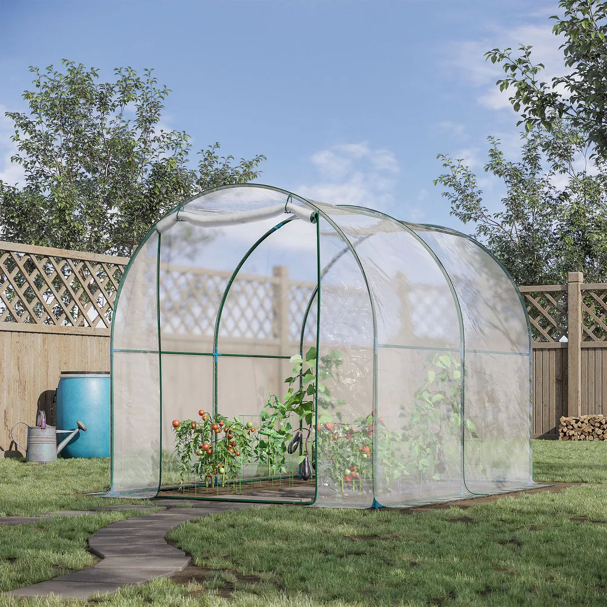 2.5x2x2m Walk In Polytunnel Greenhouse w/ Roll Up Door PVC Cover