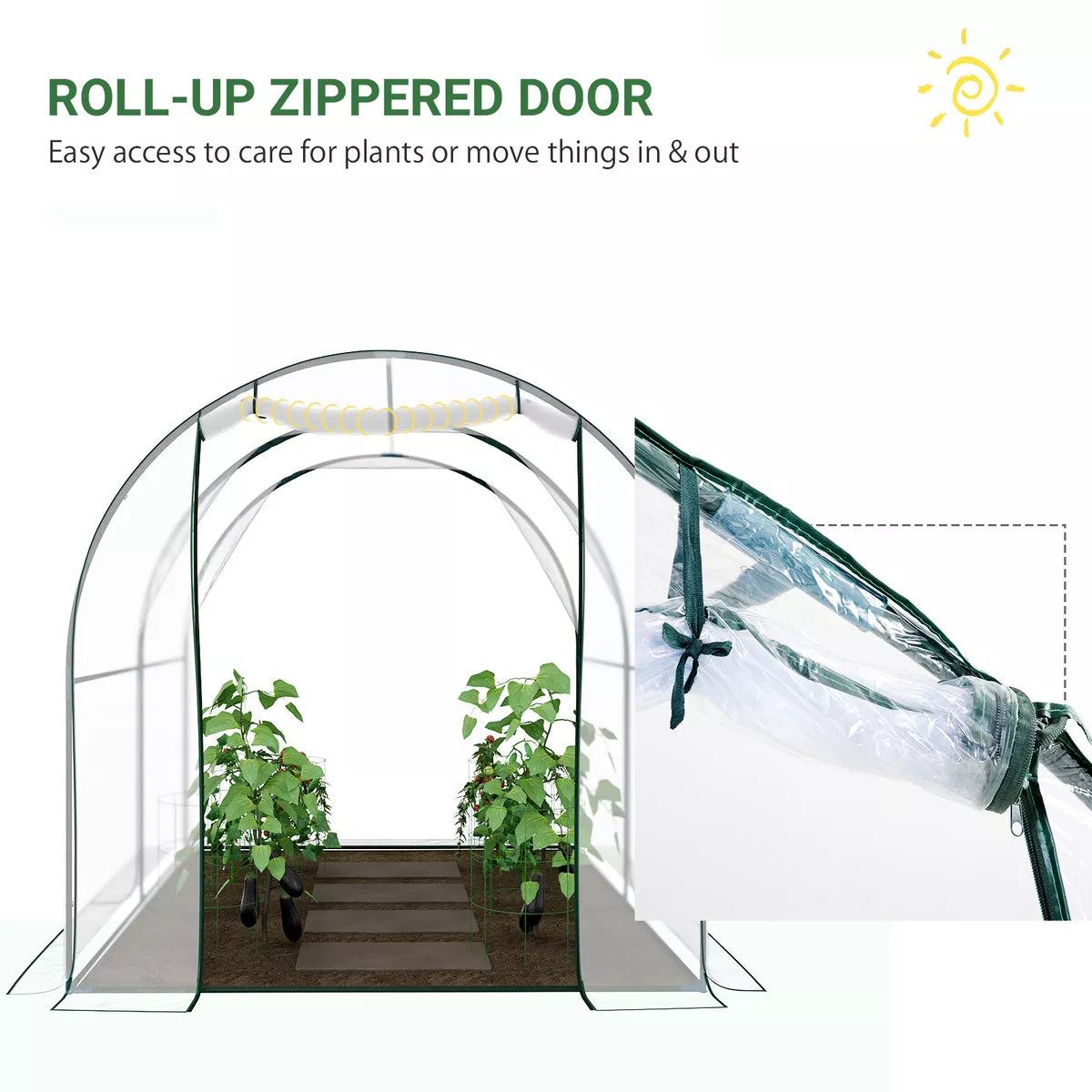 2.5x2x2m Walk In Polytunnel Greenhouse w/ Roll Up Door PVC Cover