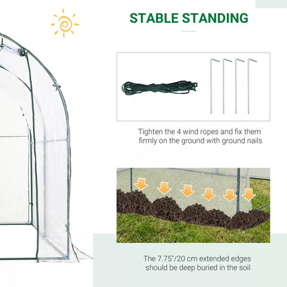 2.5x2x2m Walk In Polytunnel Greenhouse w/ Roll Up Door PVC Cover