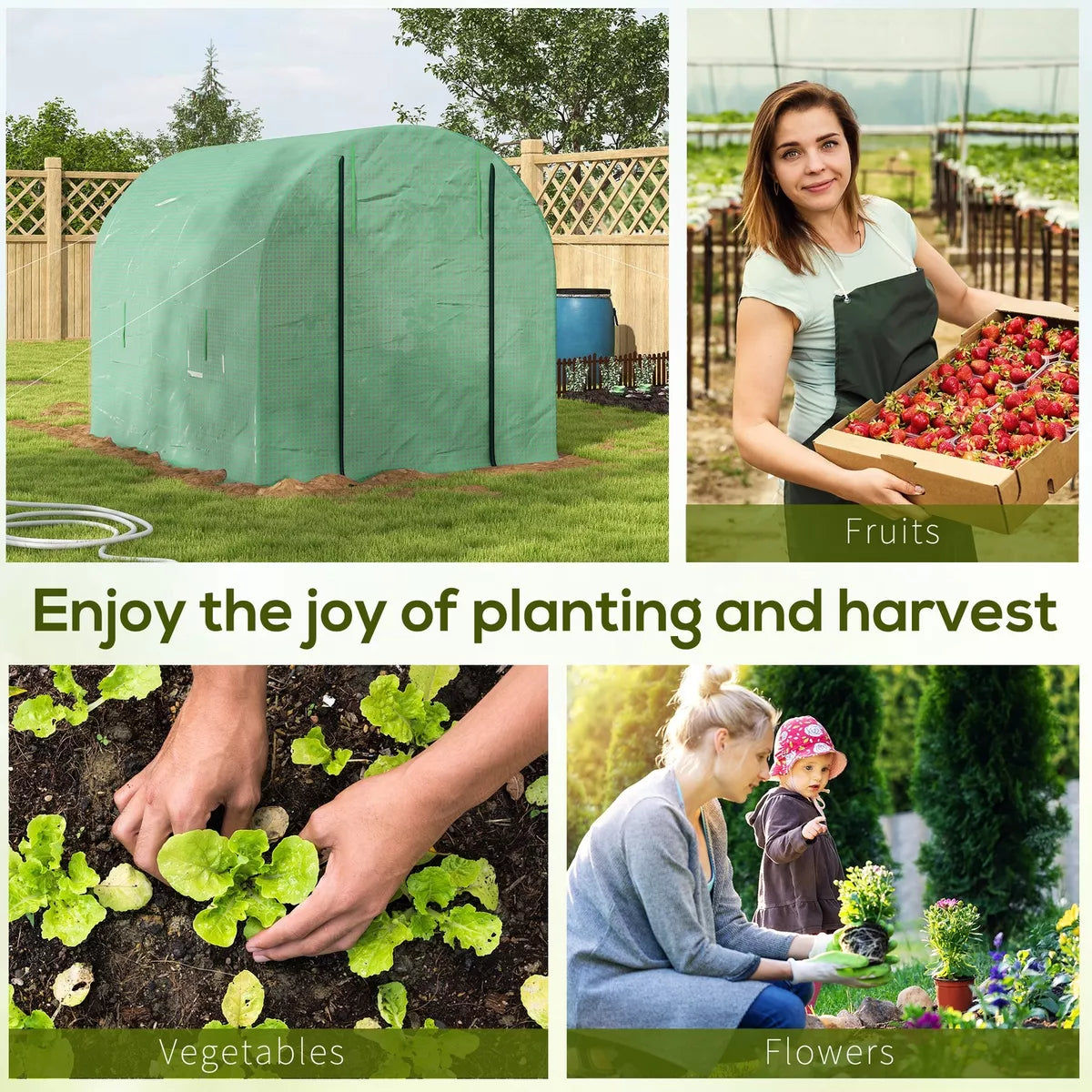 2.5 x 2m Walk-In Polytunnel Greenhouse with Roll Up Door Windows Green