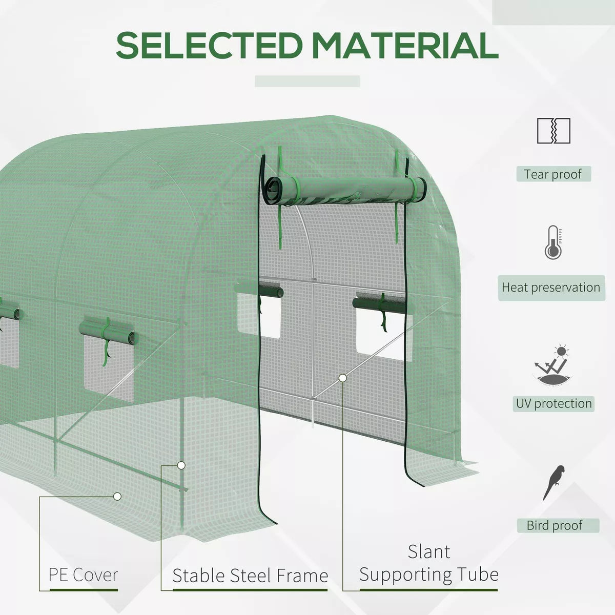 2.5 x 2m Walk-In Polytunnel Greenhouse with Roll Up Door Windows Green