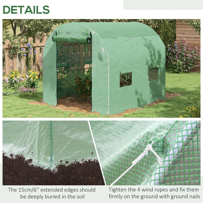 2.5 x 2m Walk-In Polytunnel Greenhouse with Roll Up Door Windows Green