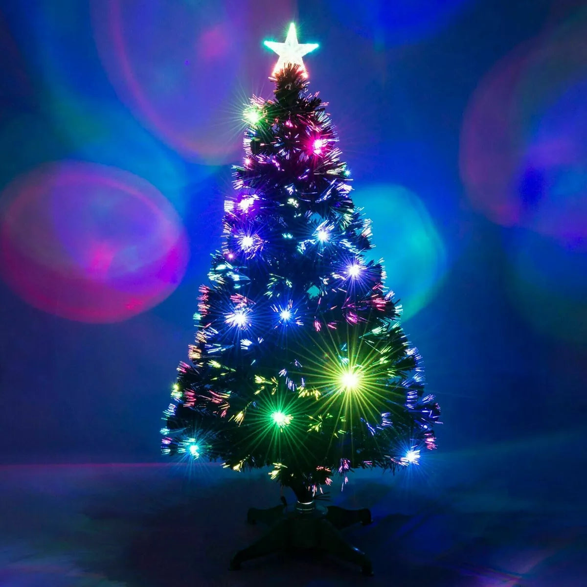 6ft Pre Lit Christmas Tree Xmas Fibre Optic LED Lights Star