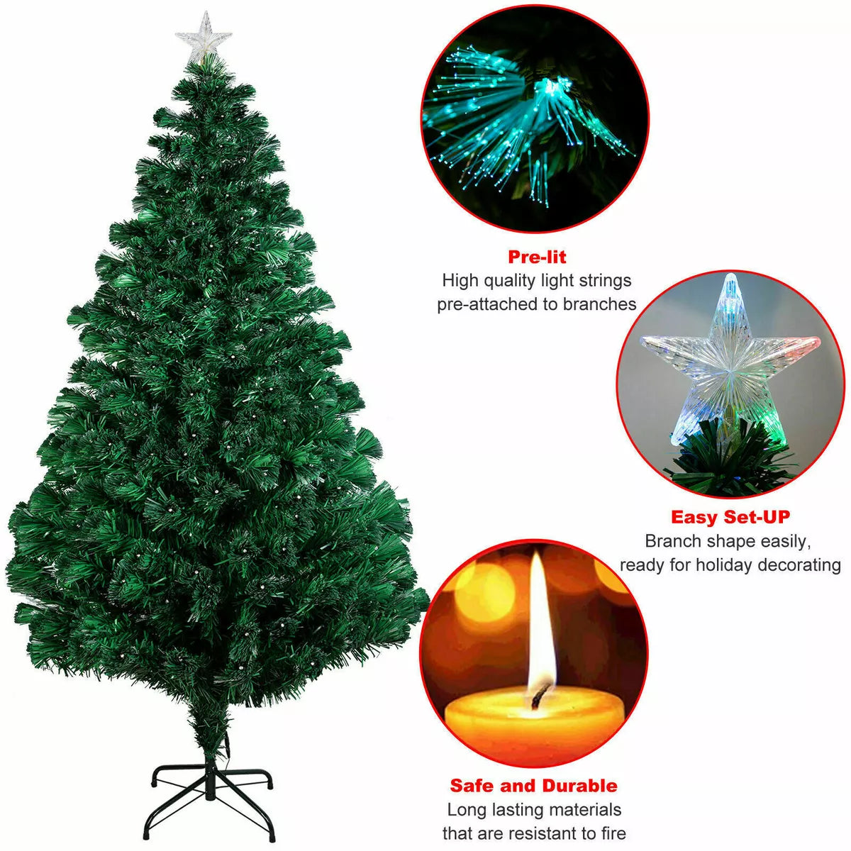 6ft Pre Lit Christmas Tree Xmas Fibre Optic LED Lights Star