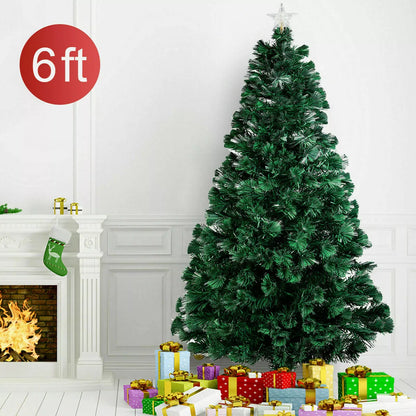 6ft Pre Lit Christmas Tree Xmas Fibre Optic LED Lights Star