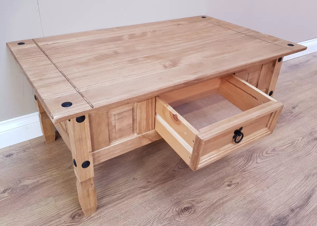 Corona Coffee Table Mexican Solid Pine 1 Drawer