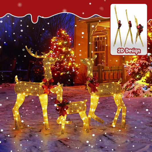 Christmas Reindeer Elk Deer 3pcs Family Set Outdoor Decorations Xmas LED Lights
