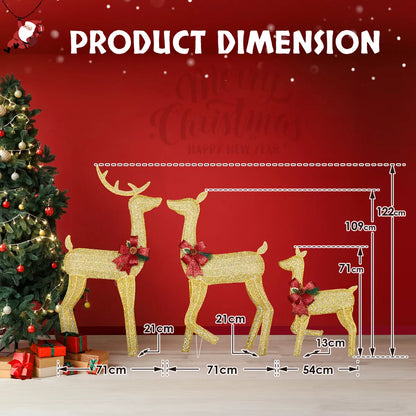 Christmas Reindeer Elk Deer 3pcs Family Set Outdoor Decorations Xmas LED Lights