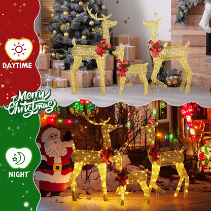 Christmas Reindeer Elk Deer 3pcs Family Set Outdoor Decorations Xmas LED Lights