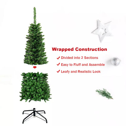 Christmas Tree Pre Lit Slim Pencil Green Artificial Bushy Pine XMAS Decor 4FT