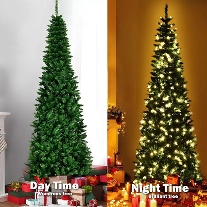 4/5/6ft Green Christmas Tree Slim Pencil Artificial Pre Lit LED XMAS Home Decoration