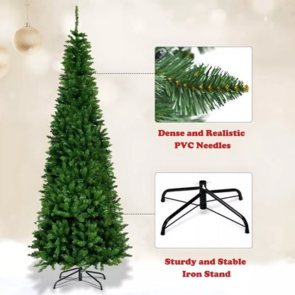 4/5/6ft Green Christmas Tree Slim Pencil Artificial Pre Lit LED XMAS Home Decoration