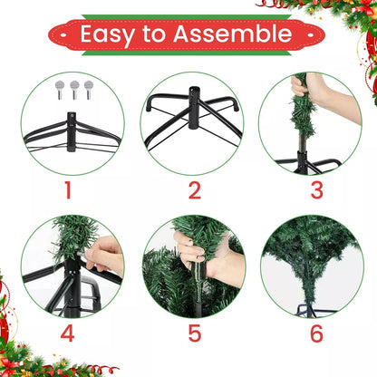 4/5/6ft Green Christmas Tree Slim Pencil Artificial Pre Lit LED XMAS Home Decoration