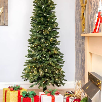 4/5/6ft Green Christmas Tree Slim Pencil Artificial Pre Lit LED XMAS Home Decoration