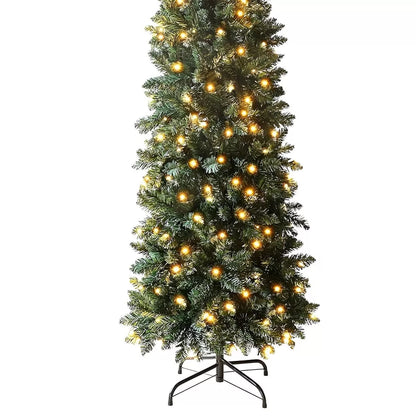 4/5/6ft Green Christmas Tree Slim Pencil Artificial Pre Lit LED XMAS Home Decoration
