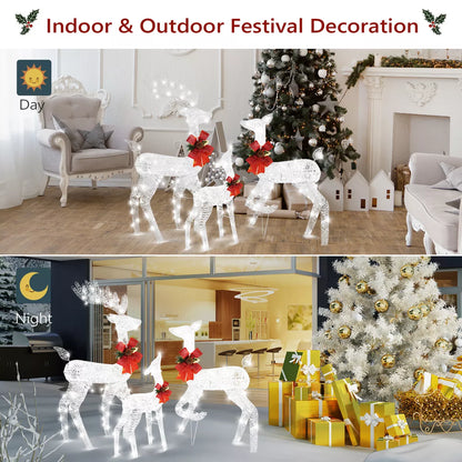 Set of 3 Light Up Reindeer Family Outdoor Christmas Decoration White Wire LED UK