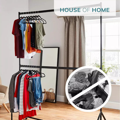 4ft long x 7ft Two Tier Heavy Duty Clothes Rail Garment Hanging Rack In Black
