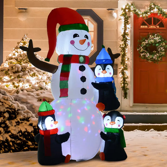 6ft Inflatable Christmas Decoration Snowman Three Penguins LED Lighted Outdoor