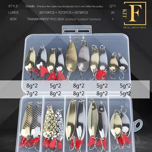 20pcs Metal Fishing Spoon Lures Hard Baits Saltwater Fishing Lures Spinner Baits