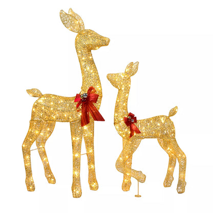 2 Pcs Christmas Reindeer Elk Deer Family Set Outdoor Decorations Xmas LED Lights