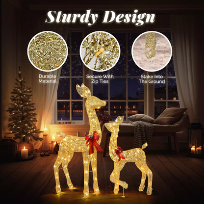 2 Pcs Christmas Reindeer Elk Deer Family Set Outdoor Decorations Xmas LED Lights
