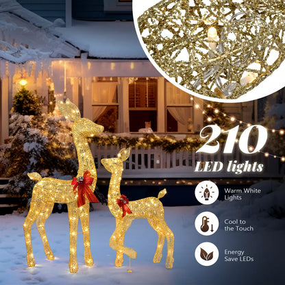 2 Pcs Christmas Reindeer Elk Deer Family Set Outdoor Decorations Xmas LED Lights