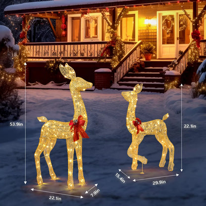 2 Pcs Christmas Reindeer Elk Deer Family Set Outdoor Decorations Xmas LED Lights