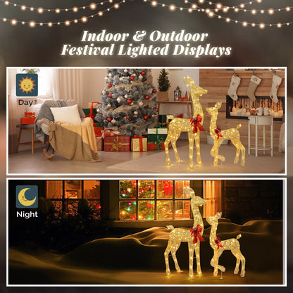 2 Pcs Christmas Reindeer Elk Deer Family Set Outdoor Decorations Xmas LED Lights
