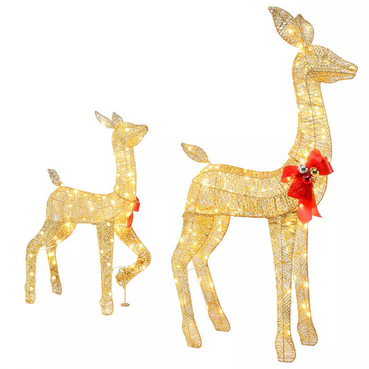 2 Pcs Christmas Reindeer Elk Deer Family Set Outdoor Decorations Xmas LED Lights