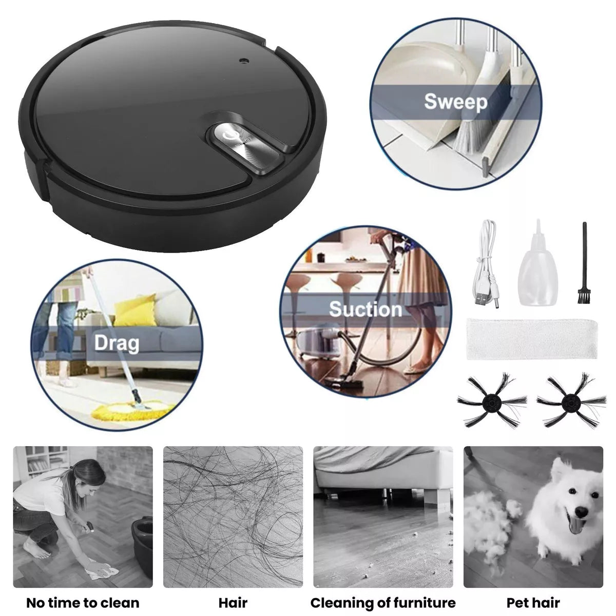 Rechargeable Smart Sweeping Robot Vacuum Cleaner Automatic Floor Mop Sweeper UK