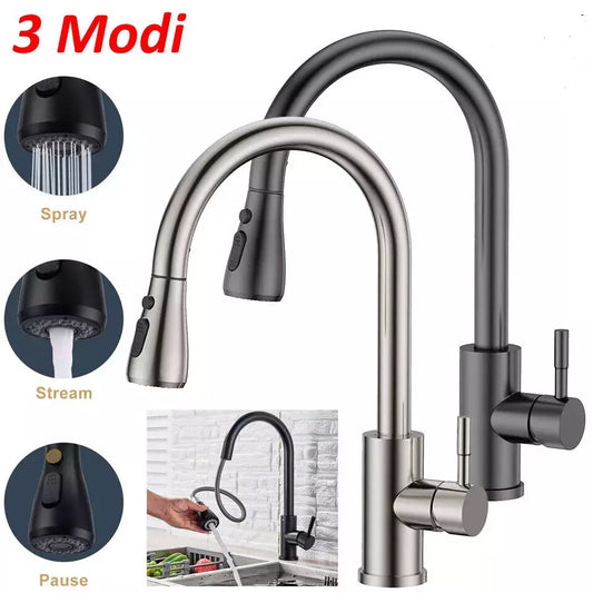 360° Kitchen Sink Mixer Taps Pull Out Spout Mono Spray Head Single Lever Modern