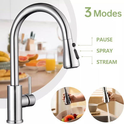 360° Kitchen Sink Mixer Taps Pull Out Spout Mono Spray Head Single Lever Modern