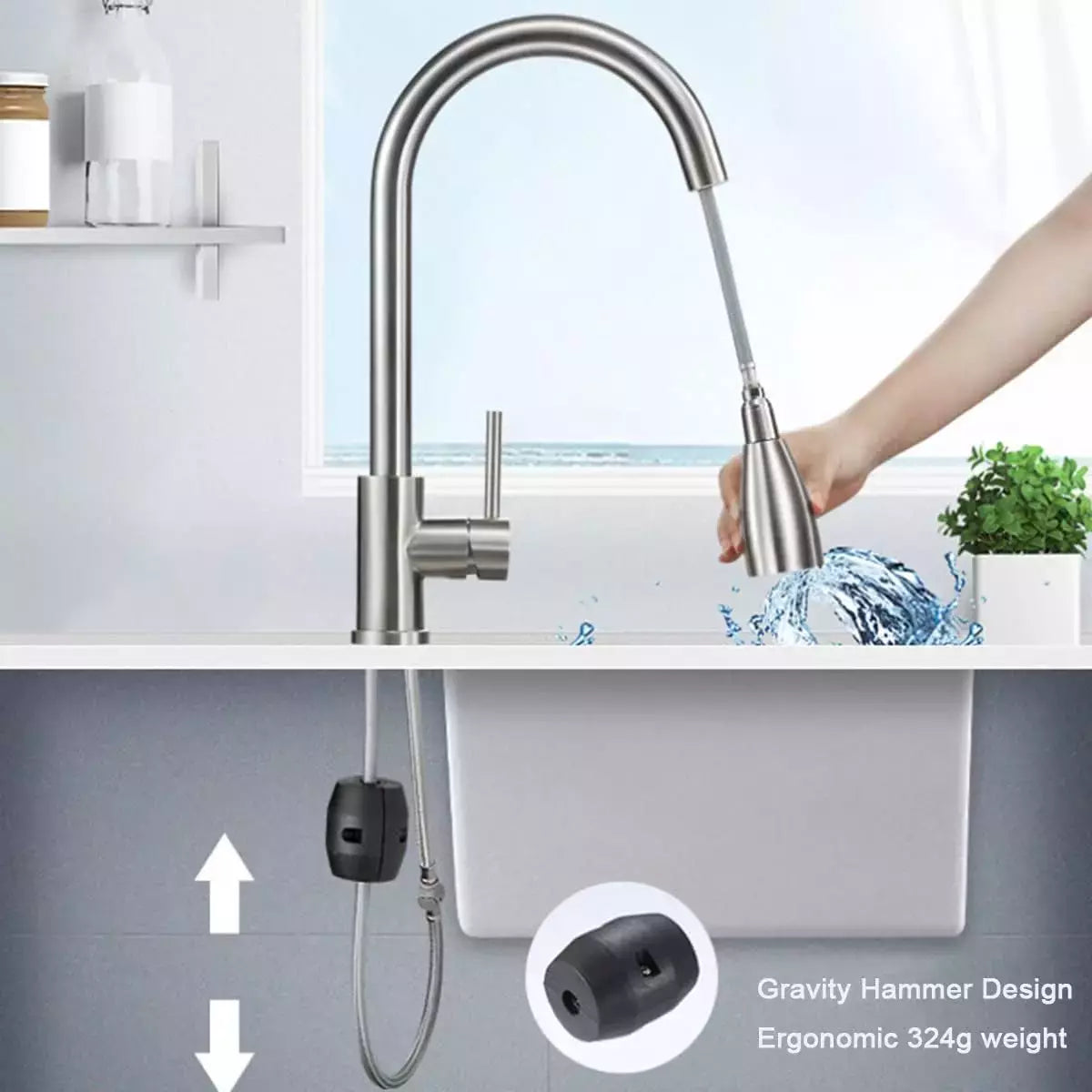 360° Kitchen Sink Mixer Taps Pull Out Spout Mono Spray Head Single Lever Modern