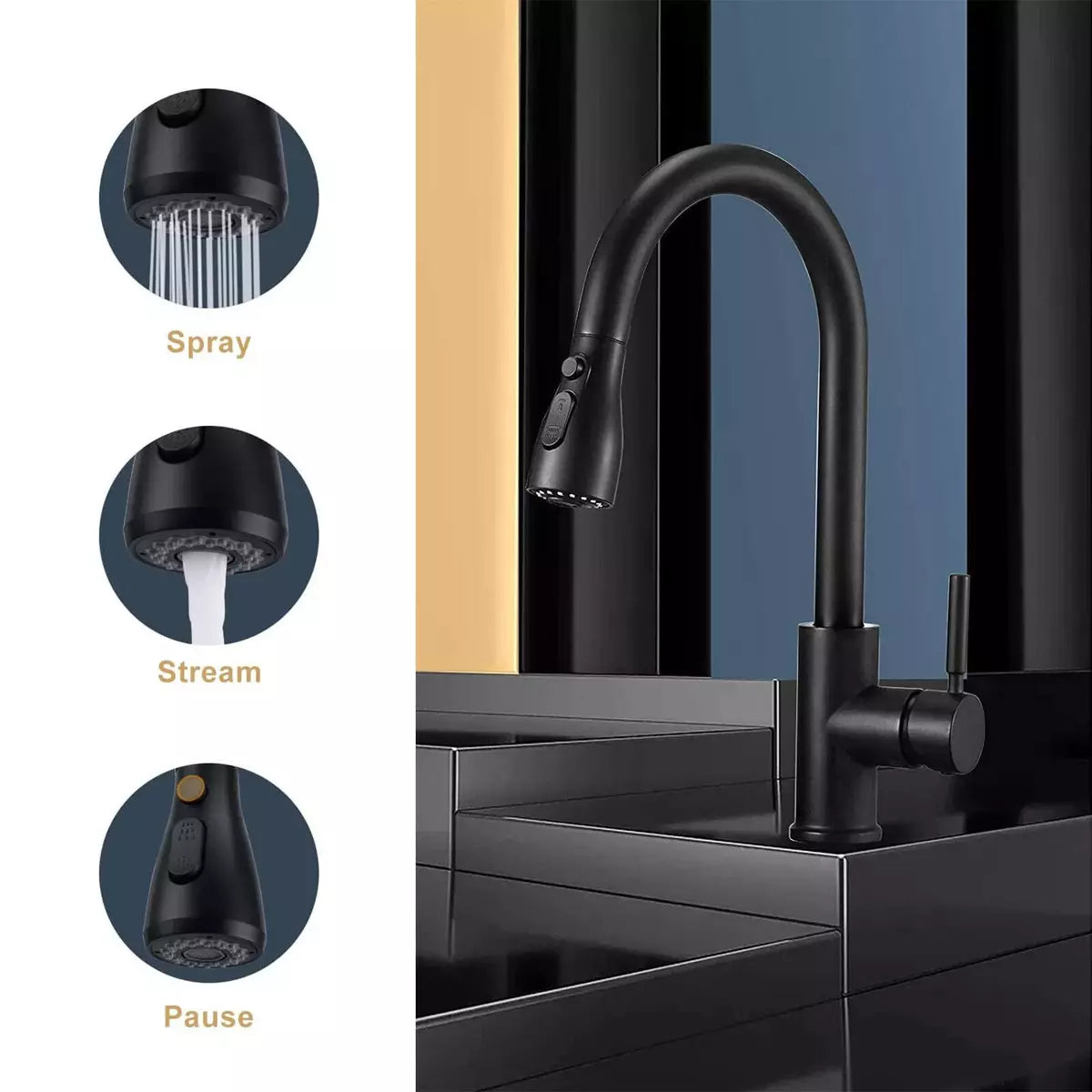 360° Kitchen Sink Mixer Taps Pull Out Spout Mono Spray Head Single Lever Modern