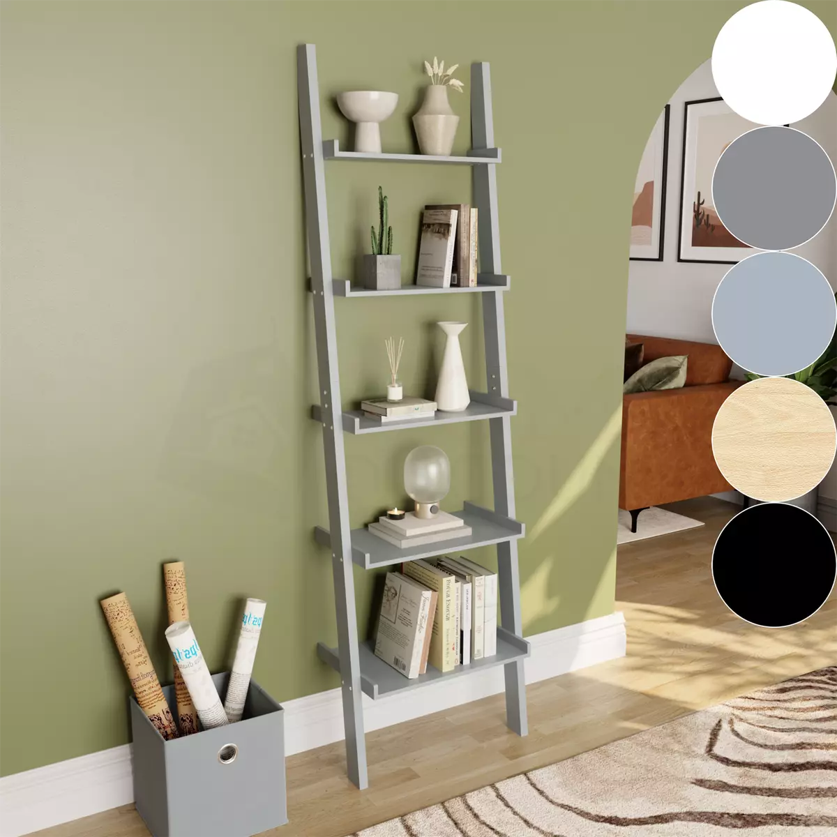 5 Tier White Ladder Shelf Bookcase Display Storage Shelving