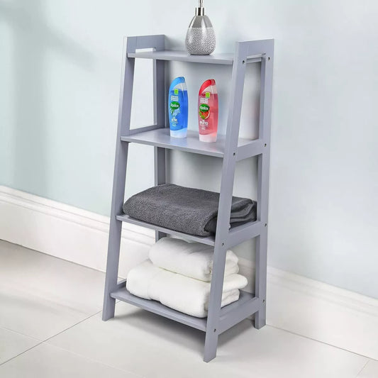 4 Tier Ladder Shelf Storage Shelving Bathroom Unit Bookcase Display Stand Grey