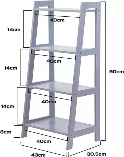 4 Tier Ladder Shelf Storage Shelving Bathroom Unit Bookcase Display Stand Grey