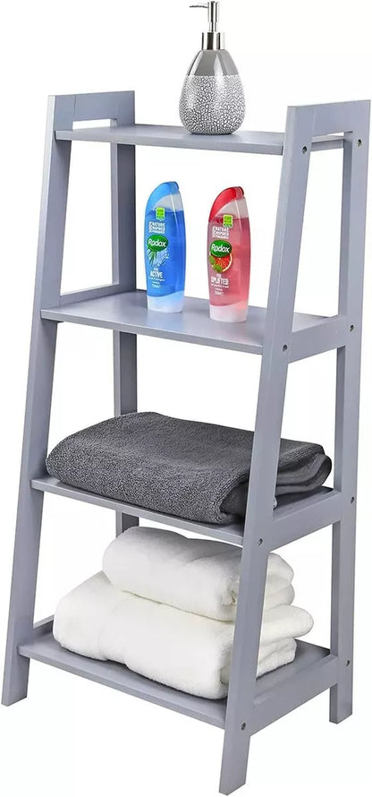 4 Tier Ladder Shelf Storage Shelving Bathroom Unit Bookcase Display Stand Grey