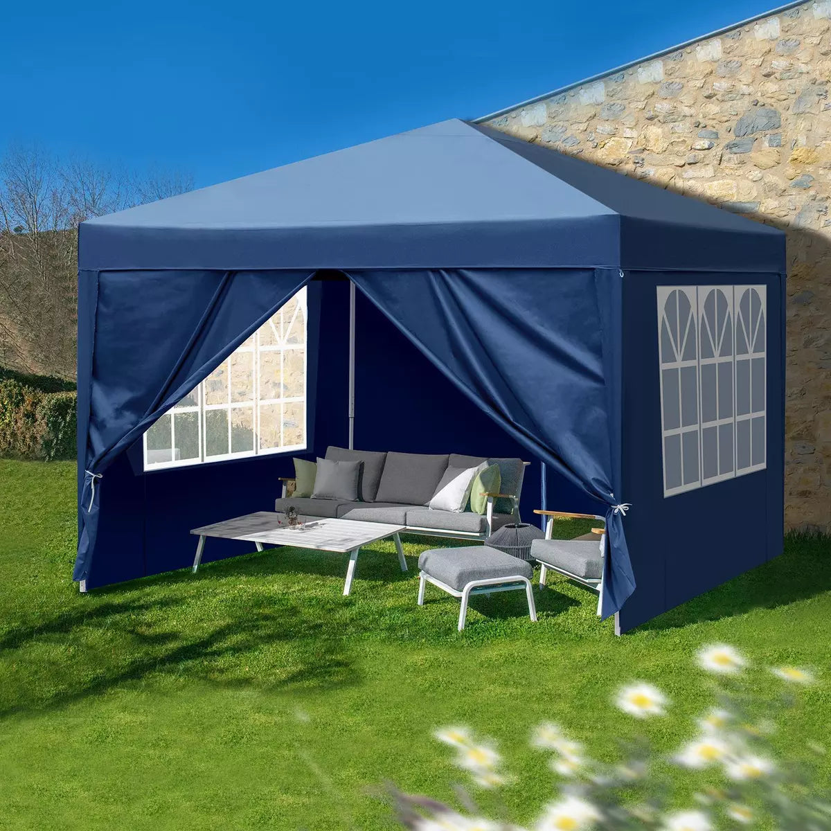 3x3M Heavy Duty Gazebo Marquee Pop-up Waterproof Garden Party Tent 4 WallSides