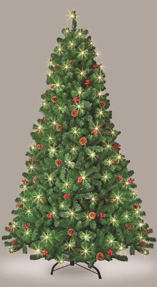 Pre Lit Artificial Christmas Tree 7ft, 210cm Spruce Pine Xmas Tree with 380 Warm White & Multicolor LED Lights, Quick Setup for Effortless Christmas Decorations