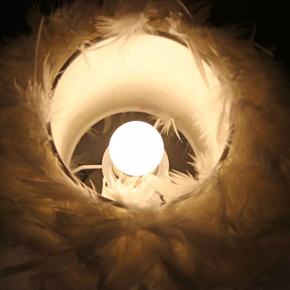 Elegant Fluffy Feather Table Lamp Bedside Bed Corded Led Light Night Light White