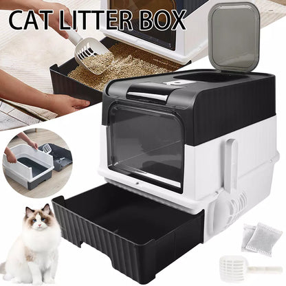 Large Cat Litter Box Self Cleaning Pan Drawer Anti-Splashing Cat Potty Tray