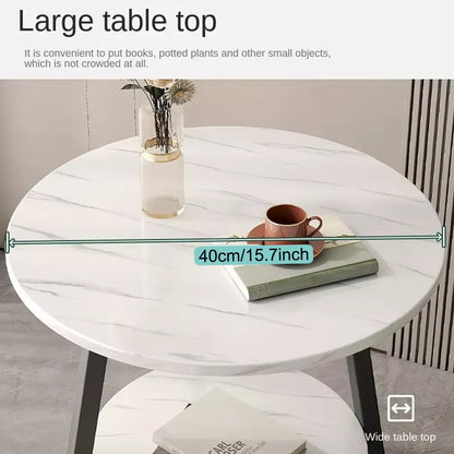 Round 2 Tier Coffee Table Side Table White Marble Effect End Table Living Room