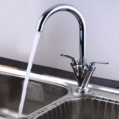Modern Kitchen Mixer Tap Dual Lever Swivel Spout Mono Chrome Sink Taps Faucet
