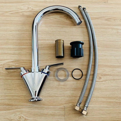 Modern Kitchen Mixer Tap Dual Lever Swivel Spout Mono Chrome Sink Taps Faucet