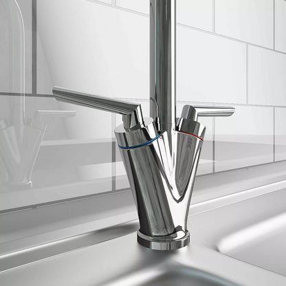 Modern Kitchen Mixer Tap Dual Lever Swivel Spout Mono Chrome Sink Taps Faucet