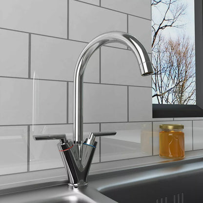 Modern Kitchen Mixer Tap Dual Lever Swivel Spout Mono Chrome Sink Taps Faucet