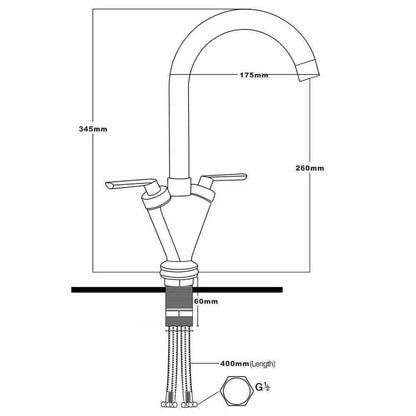 Modern Kitchen Mixer Tap Dual Lever Swivel Spout Mono Chrome Sink Taps Faucet