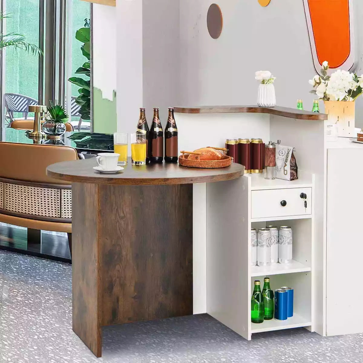 Reception Desk Front Counter Desk w/ Lockable Drawer