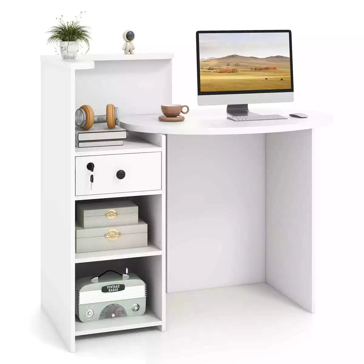 Reception Desk Front Counter Desk w/ Lockable Drawer
